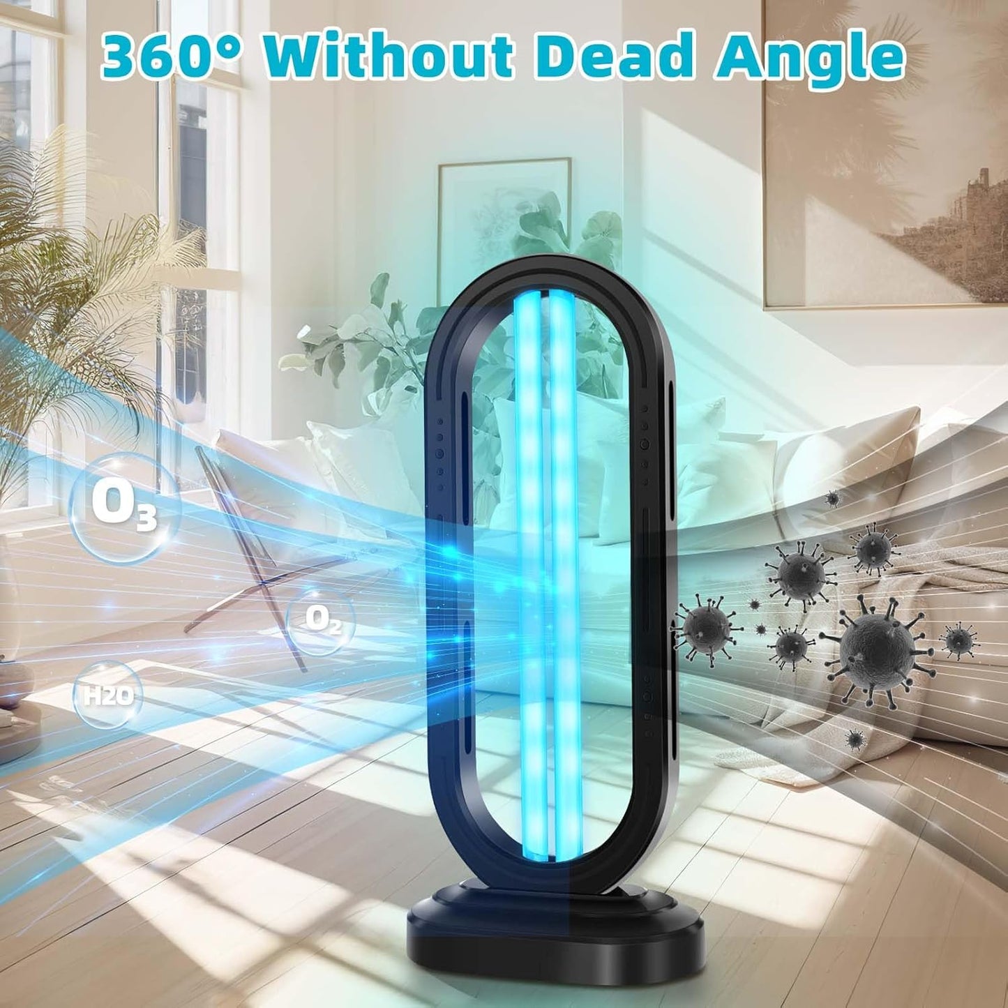 UV Light Sanitizer,4-Speed Timing and Remote Control UVC Home Disinfection Device,Ultraviolet Light Sanitizer for Dust Mites,UV Lamp for Whole Room,Black