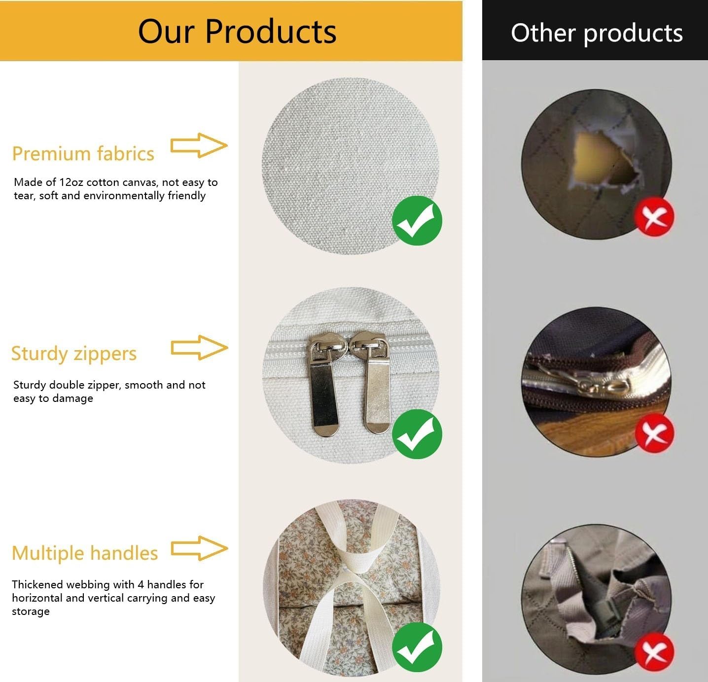 Soft Canvas Storage Bag with Zipper and Clear Window, Cotton Linen Organizer Storage for Pillow, Sweater, and Bedding, 55L, 4 Pack, Beige