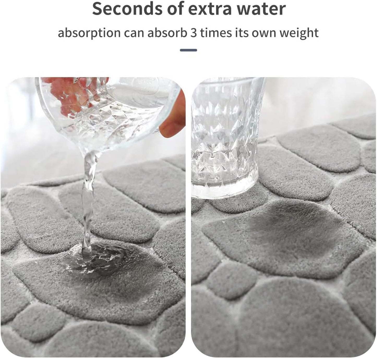 YIHOUSE Memory Foam Bath Mat Cobblestone Bathroom Rugs Super Water Absorbent Bath Mats for Bathroom Machine Washable Bath Rugs(20x32,Light Gray)