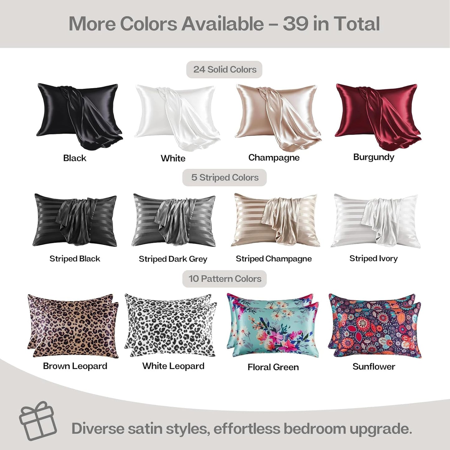 MR&HM Satin Pillowcase for Hair and Skin, Silk Satin Pillowcase 2 Pack, King Size Pillow Cases Set of 2, Silky Pillow Cover with Envelope Closure (20x40, Ivory)