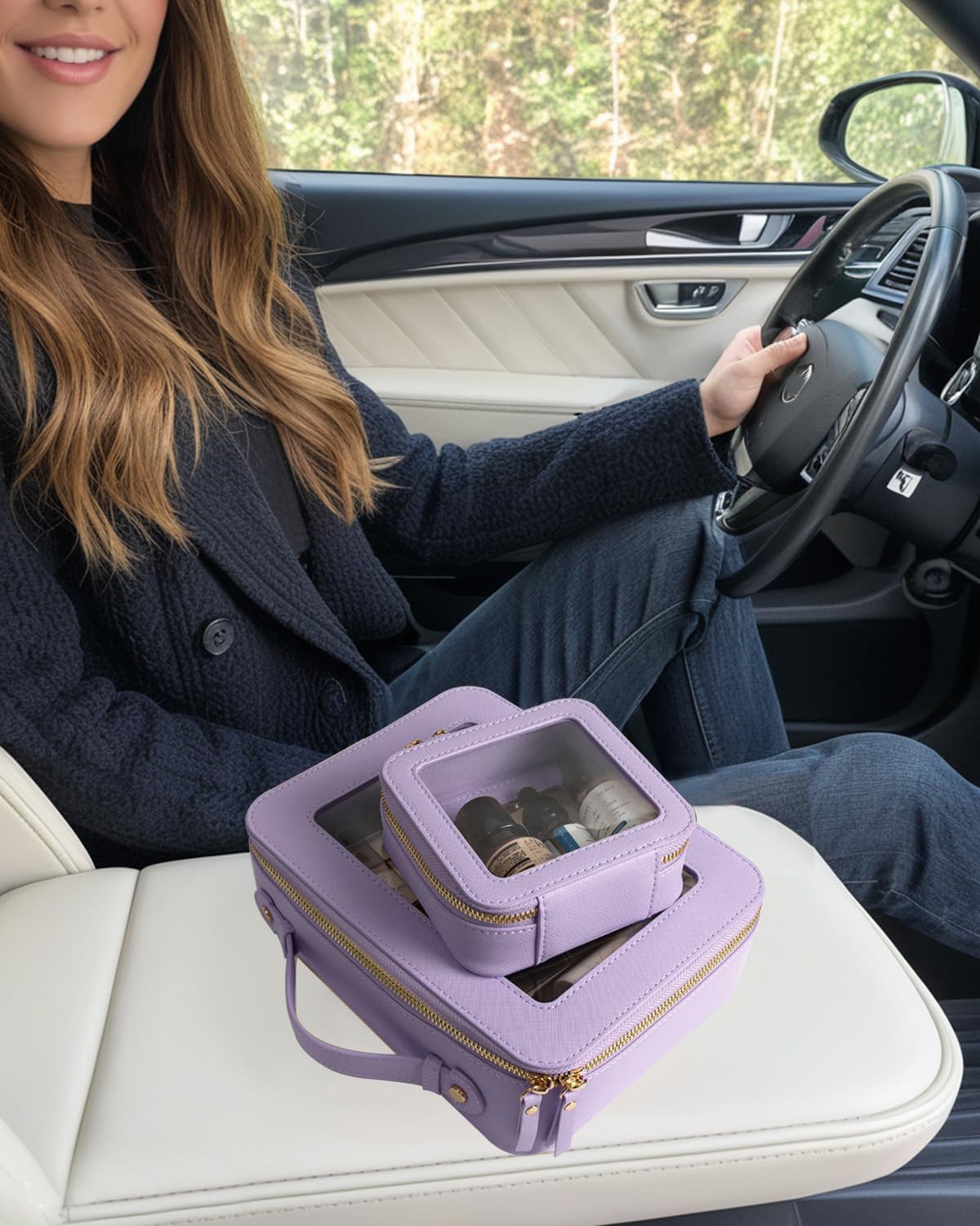 Travel Clear Makeup Bag Set, TSA Approved Cosmetic Bag Case with Zipper Portable Makeup Pouch Toiletry Bag Women Traveling Cosmetic Organizer Storage Bag Car Organizer Car Essentials for Women