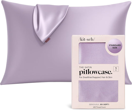 Kitsch Satin Pillowcase with Zipper for Hair & Skin, Softer Than Silk Pillow Cases Queen, Wrinkle-Free, Smooth and Cooling Satin Pillow Covers, Standard Size 19"x26" - Lavender