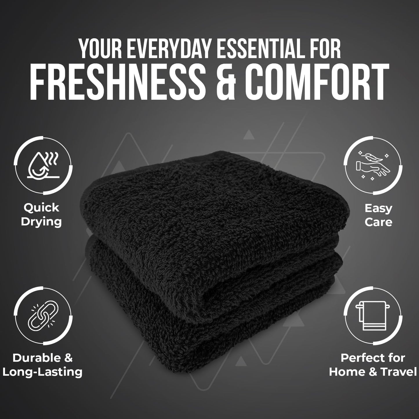 DAN RIVER 100% Cotton Wash Cloths 12 Pack [12x12] Soft & Absorbent washcloths for Showering, Gym, Hotels & Spa Perfect for Everyday Use Fingertip Towels, Black