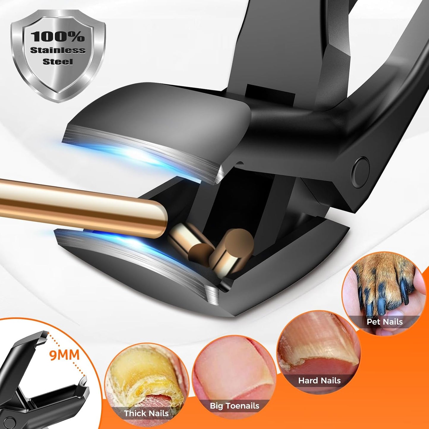 Toenail Clippers for Seniors Thick Toenails, Upgrade Angled Head Large Toe Nail Clippers for Men with Wide Jaw Opening, Sharp Heavy Duty Fingernail Clipper Cutter with Catcher Long Handle -Black