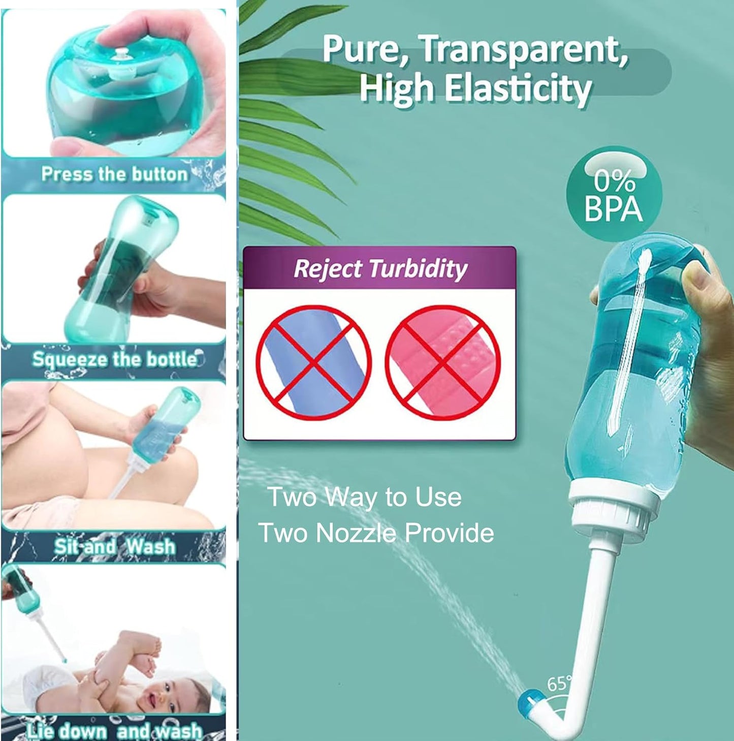 Peri Bottle for Postpartum Essentials & Perineal Care,Handheld Portable Bidet Spray Perineal Cleansing for Female Menstruation Lochia Hemorrhoids, 2 Nozzles & Lightweight, 500ml (16.9OZ)