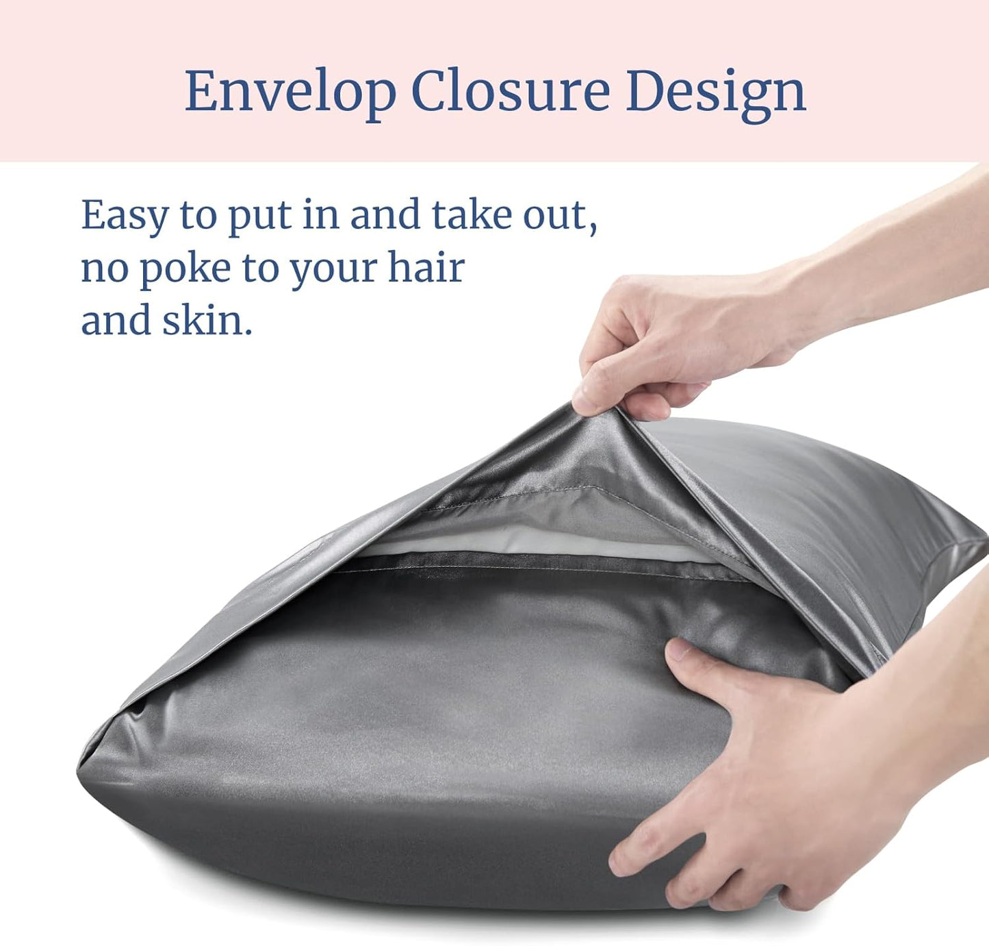 BEDELITE Satin Pillowcase for Hair and Skin, Super Soft and Cooling Similar to Silk Pillow Cases 2 Pack with Envelope Closure, Gift for Women Men(20"x26" Standard Size, Dark Grey)