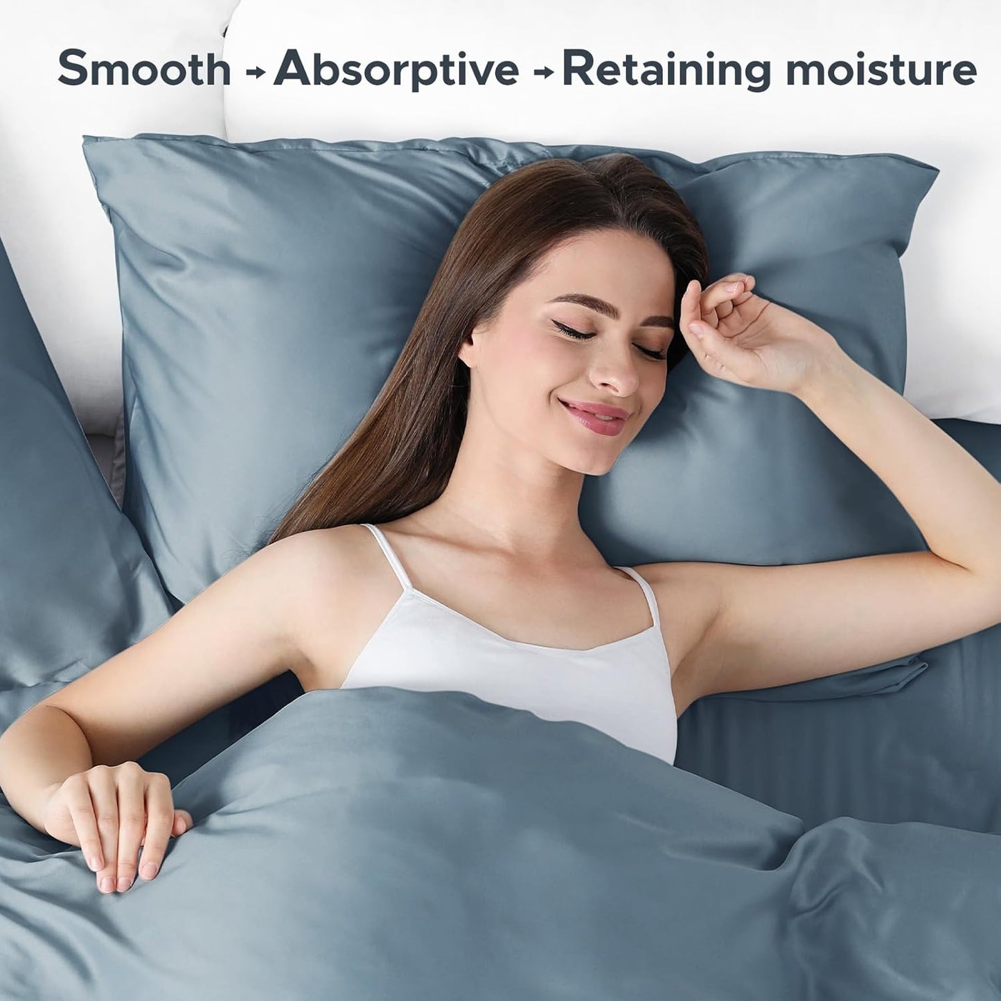 100% Pure Mulberry Silk Pillowcase for Hair and Skin - Allergen Resistant Dual Sides,600 Thread Count Silk Bed Pillow Cases with Hidden Zipper,1pc,King Size,Grey Blue