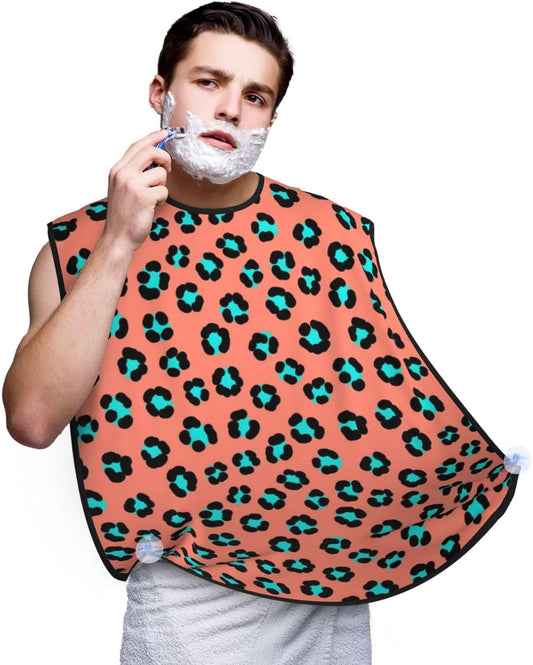 Professional Beard Bib, Non-Stick Hair Catcher Apron Waterproof, Shaving Grooming Essential for Men Dad, Funny Leopard Print Shave Bib