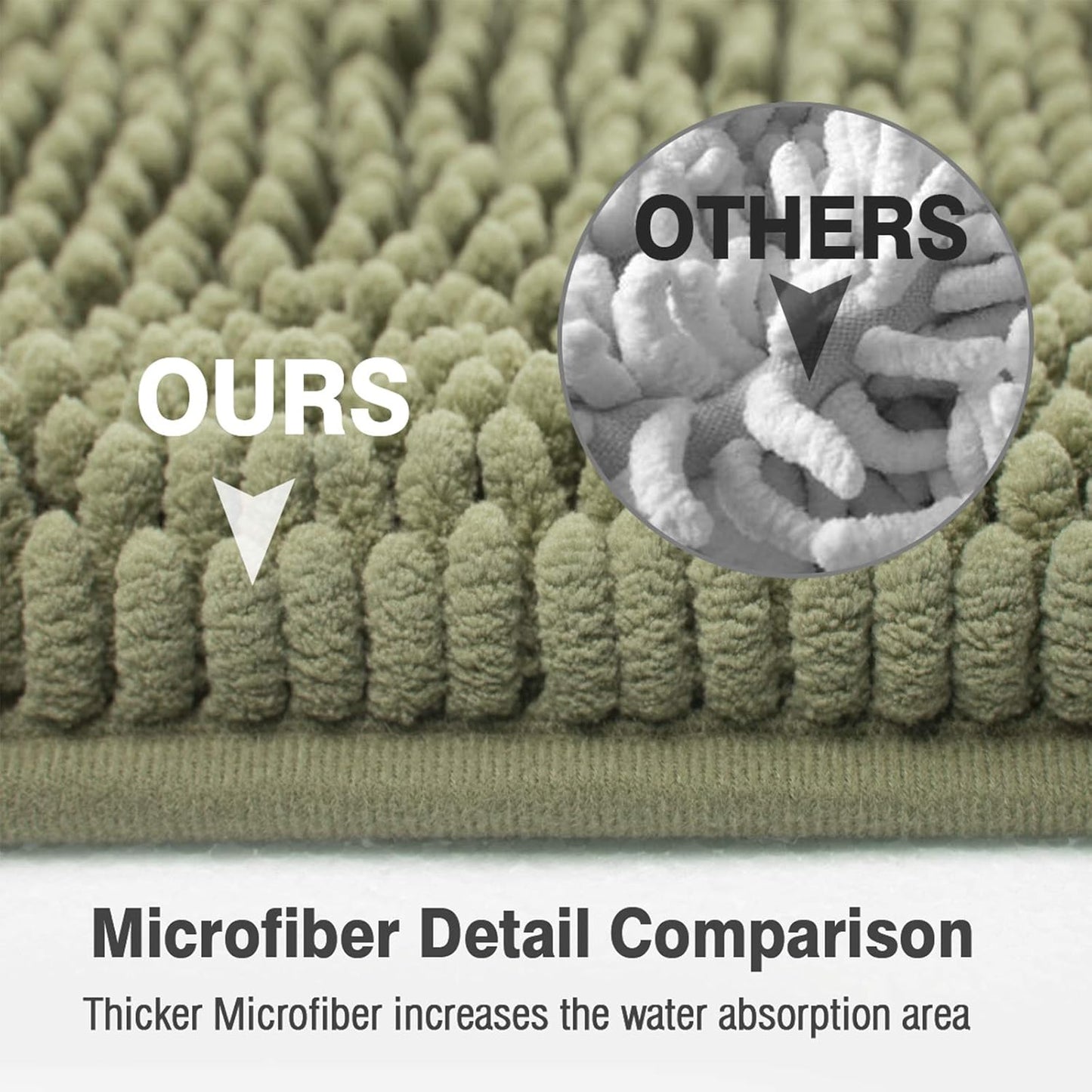 ITSOFT Non-Slip Shaggy Chenille Toilet Contour Bathroom Rug with Water Absorbent, 24 x 21 Inches U-Shaped Sage Green