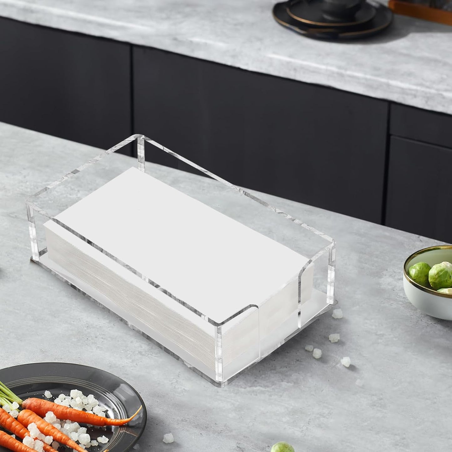 Fengzhe Acrylic Guest Towel Napkin Holder, Clear Bathroom Paper Hand Towels Storage Tray, Disposable Paper Towel Holder for Bathroom, Kitchen, Parties, Weddings, and Various Events .8.5''x4.9''x2.4''