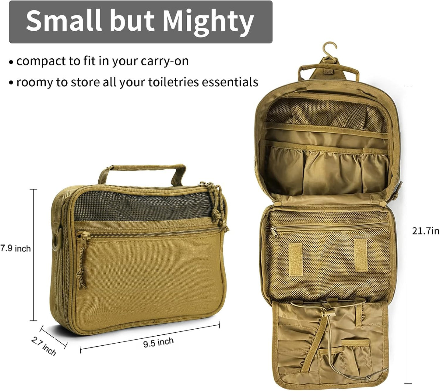 mens toiletry travel bag tactical toiletry bag hanging toiletry bag shower bag travel kit (Khaki)