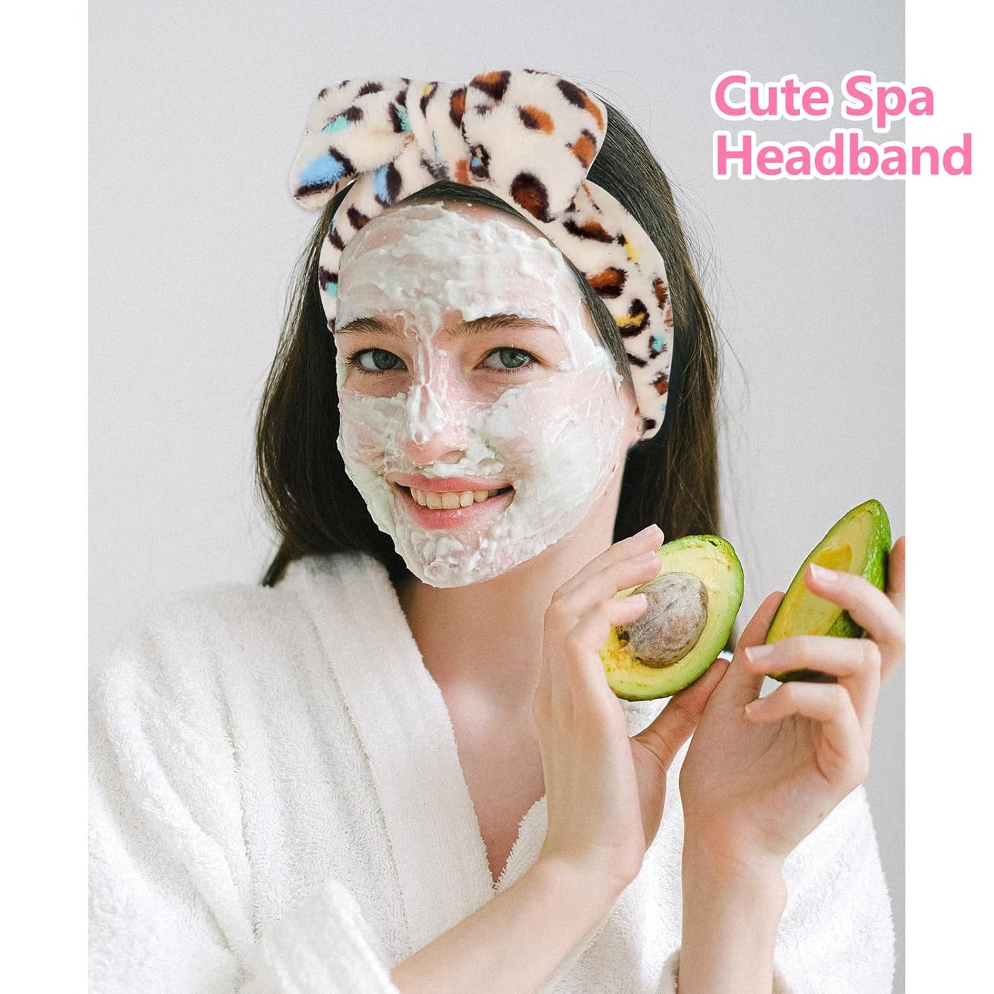Ondder Leopard Terry Cloth Spa Headbands for Skincare, Makeup, Face Washing - 8 Pcs Bow Hair Bands for Women