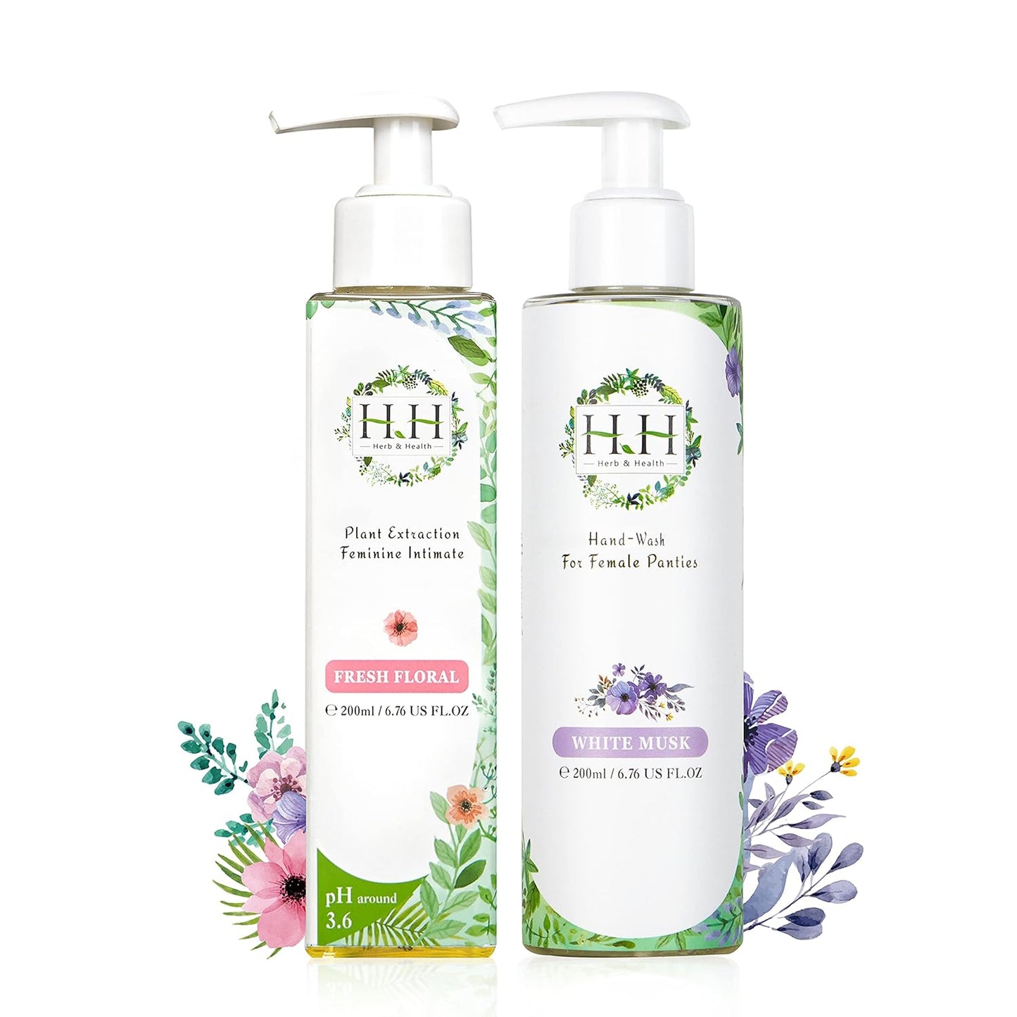 HH Herb & Health Feminine Wash and Underwear Stain Detergent Set, pH3.6 Intimate Cleanser with Cooling Sensation + Enzyme Hand Wash for Panties Period Blood Discharge,Care for Sensitive Skin