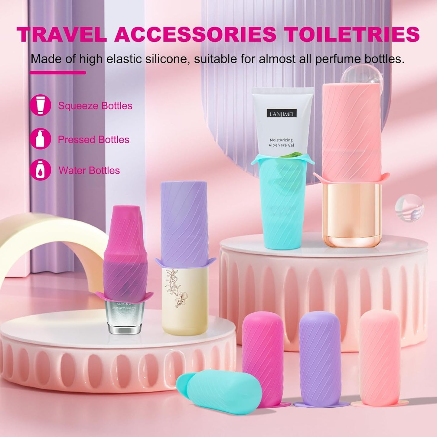 Bottle Covers for Travel, Leak Proofing, Travel Size Container Silicone toiletry sleeves, Leak Locks Travel Accessories for Shampoo Wash Body Bottles and other beauty and personal care(8pcs)