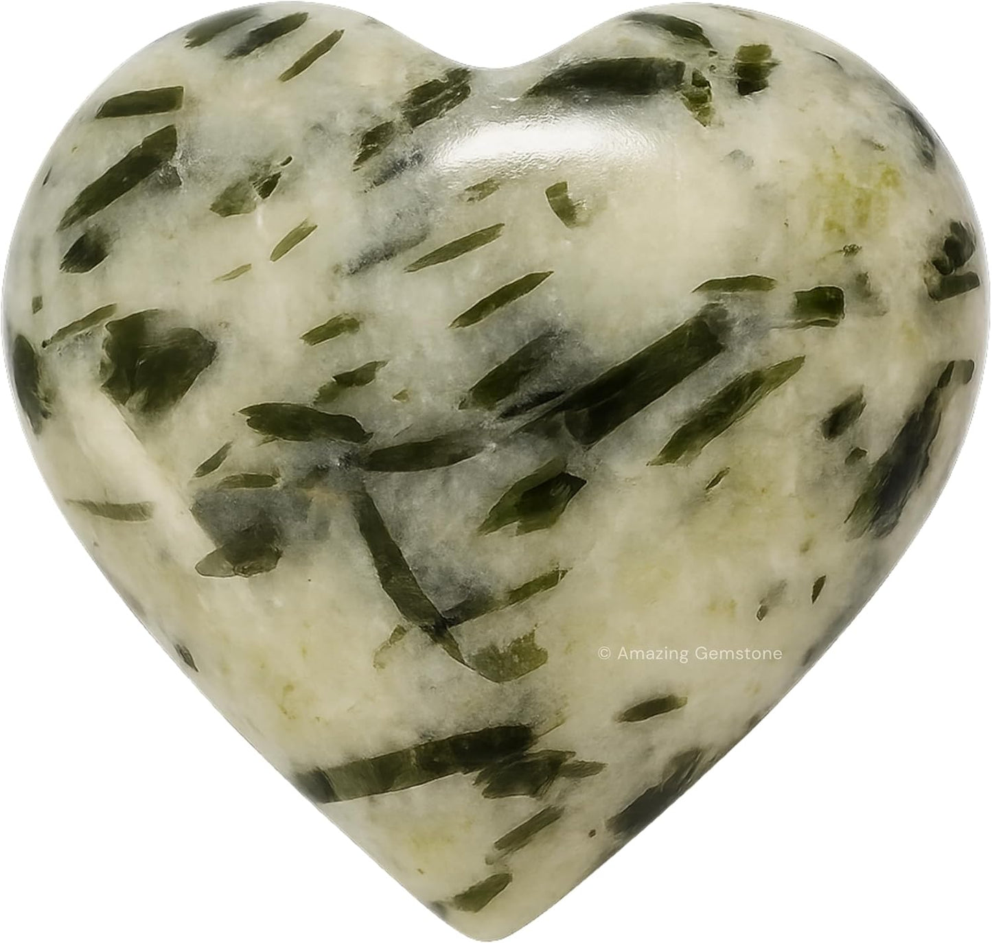 Amazing Gemstone Green Tourmaline in Quartz Crystal Heart Palm Stone - Pocket Massage Worry Stone for Natural Body Chakra Balancing, Reiki Healing and Crystal Grid