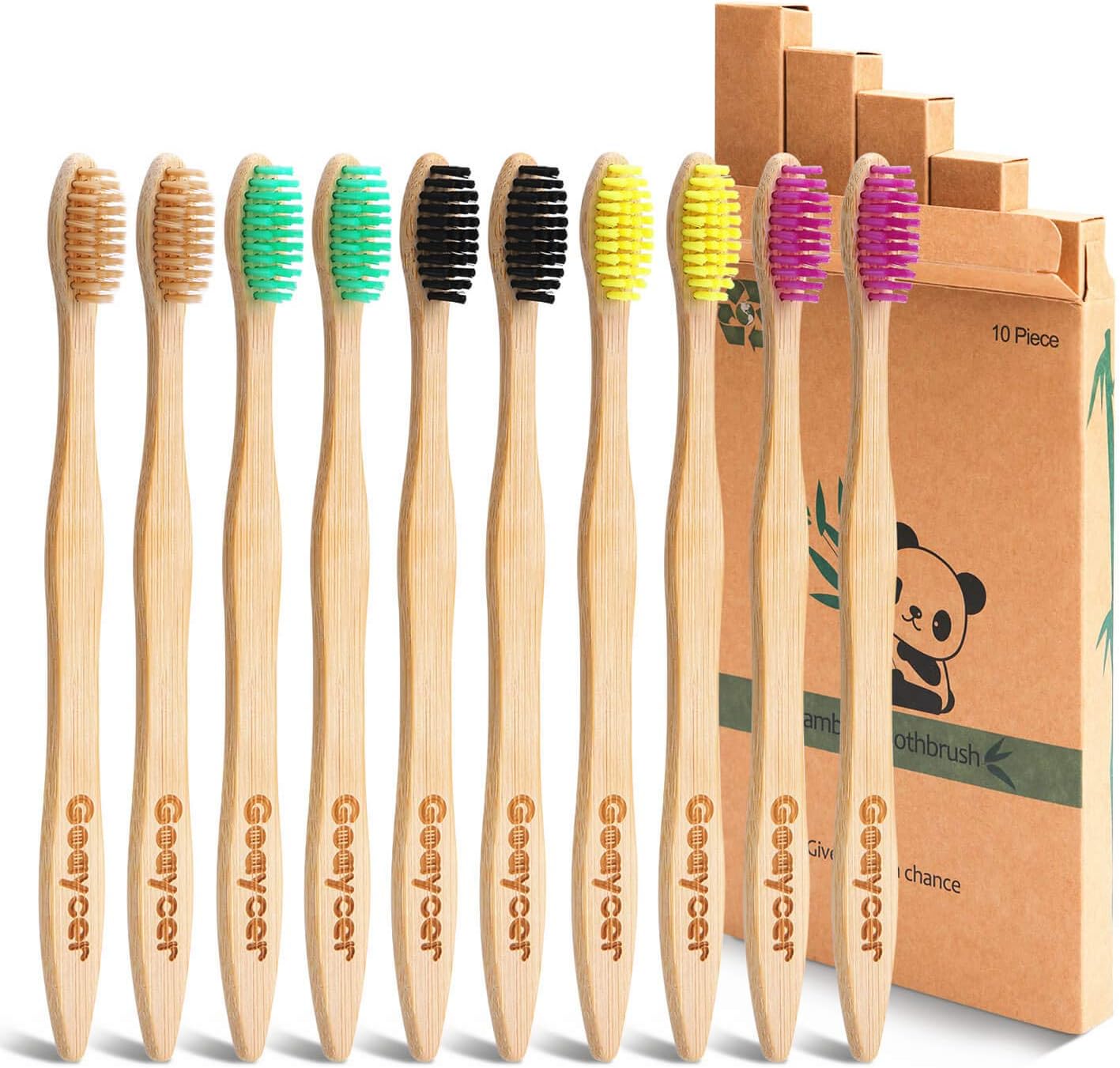 Eco Friendly Bamboo Toothbrush, 10Pack Medium Firm Bristles Biodegradable Bulk Wooden Toothbrushes