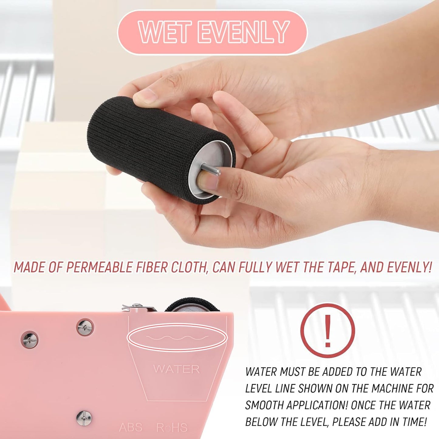 Water-Activated Tape Dispenser, Manual Kraft Gum Tape Dispenser, Width Adjustable 1.18-3.15", Light Weight & Portable Packing Tape Dispenser Set, Light Pink