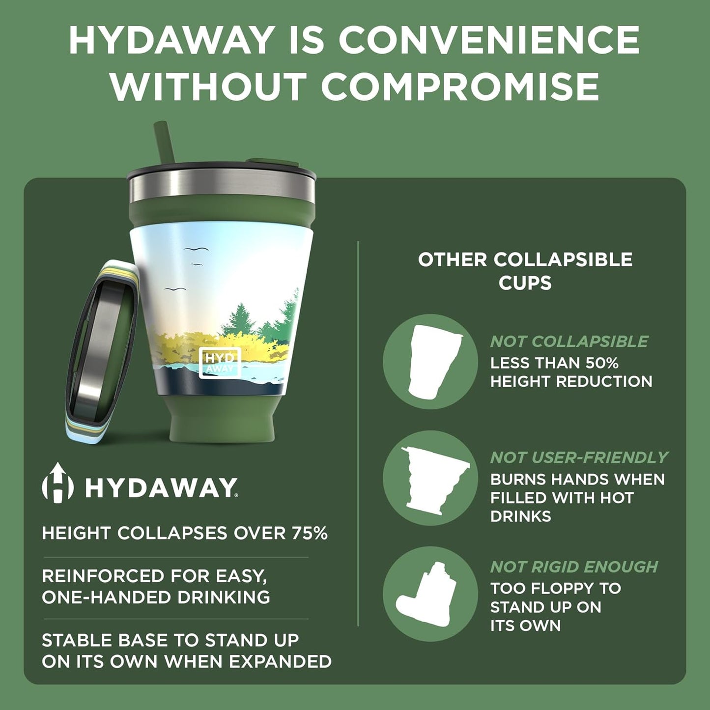 HYDAWAY 16oz Collapsible Tumbler - BPA-Free, Reusable Silicone Cup with Lid & Insulating Sleeve - Perfect for Coffee, Travel, and Everyday Use