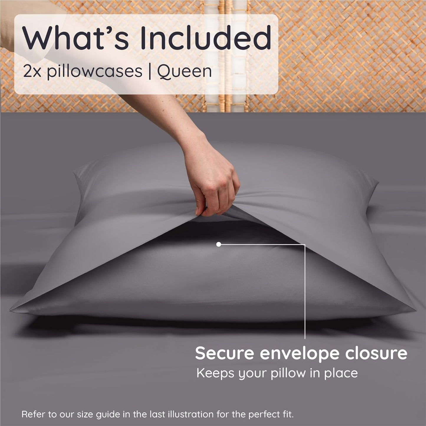 Bambaw 100% Viscose Derived from Bamboo Pillow Cases Queen Size Set of 2, Queen Cooling Pillow Cases with Envelope Closure, Breathable & Super Soft Pillow Cases, Anti Acne Pillow Cases (Dark Gray)