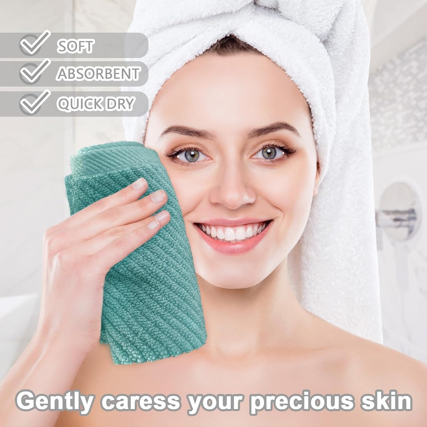 Wash Cloths for Your Face, 6 Pack Large 13"x13" - 100% Cotton | Lightweight | Thick | Quick Dry | Soft | Absorbent, Luxury Facial Towels, Hand Towels for Shower, Bathroom Essentials, Aqua Teal