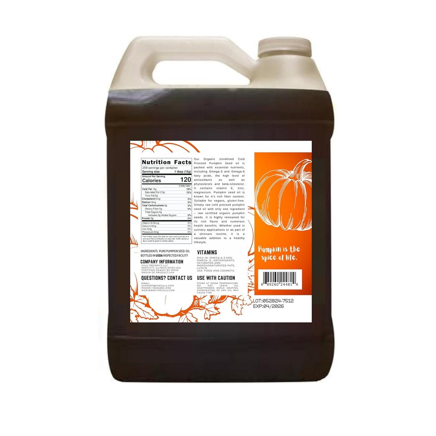 100% Pure Unrefined Virgin Pumpkin Seed Oil All Natural 4 lbs(64 fl.oz)