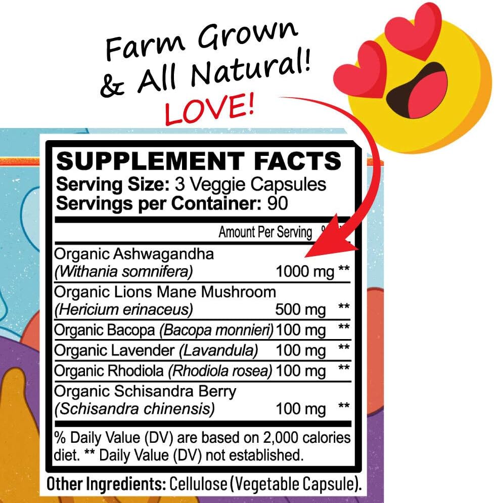 Stress, Mood, Energy Support - Ashwagandha Root, Lion's Mane & More - Good Vibrations Blend