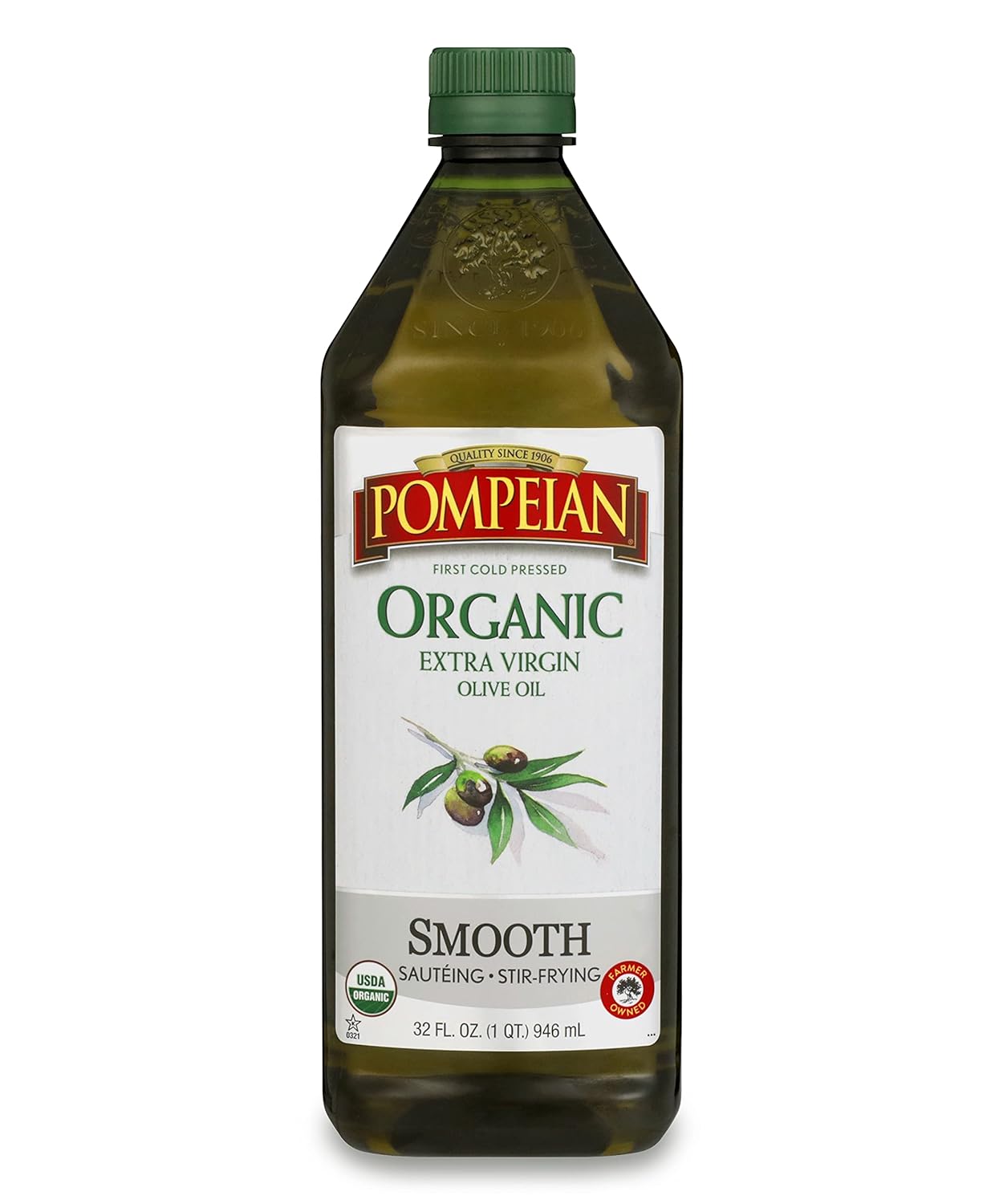 Pompeian USDA Organic Smooth Extra Virgin Olive Oil, Contains Polyphenols, First Cold Pressed, 32 Fl Oz
