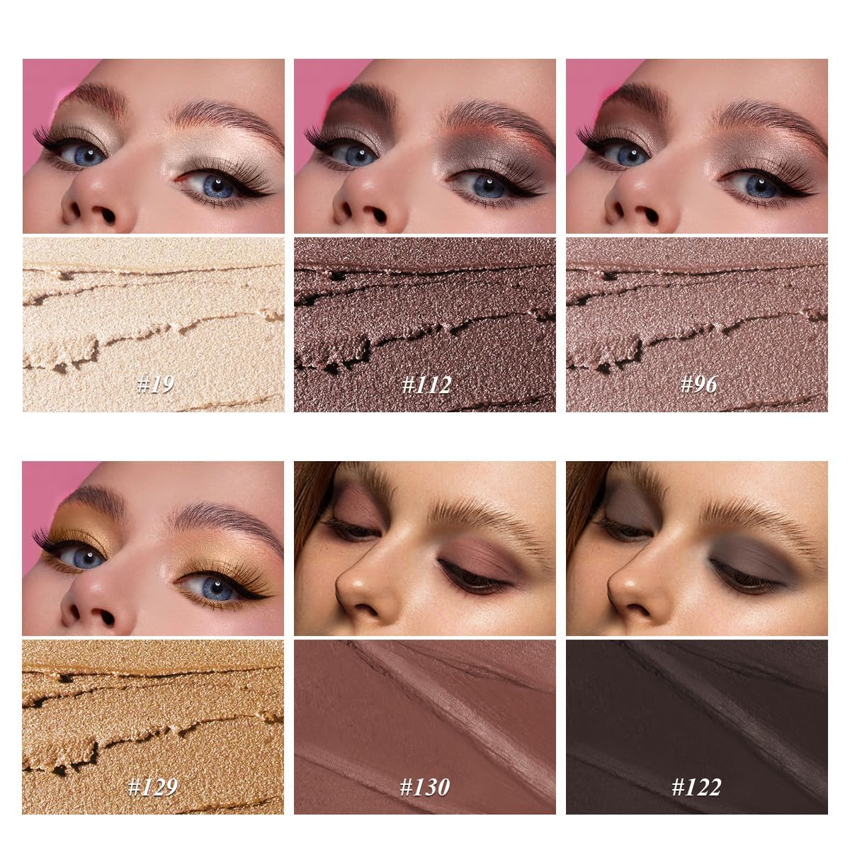 Brown Eyeshadow Stick Makeup 6PCS Set, Neutral Eyeshadow Palette Metallic Shimmer Matte Cream Eye Shadow Eyeliner Brightener Pencil Crayon - TAUPE MAUVE