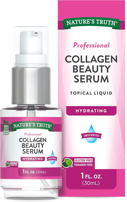Nature's Truth Collagen Beauty Serum | 1 fl oz | for Skin | Unscented and Hydrating | Free of Parabens & Gluten