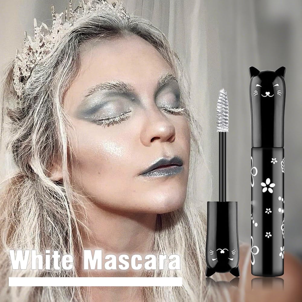 White Lashes Mascara | Waterproof Volumizing Primer & Extensions, 24H Flake-Proof, Sensitive Eyes Safe, Salon-Level Drama for Parties/Stage Makeup/Special Events, Curling, Multiplying