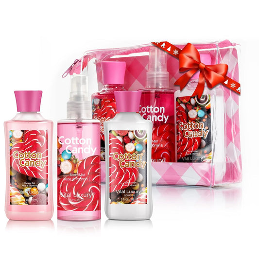 Cotton Candy Bath & Body Care Travel Set, Home Spa Gift Set Includes Body Lotion, Shower Gel, and Fragrance Mist, Personal Body Care Travel Set, Birthday Mother's Valentine's Day Gifts
