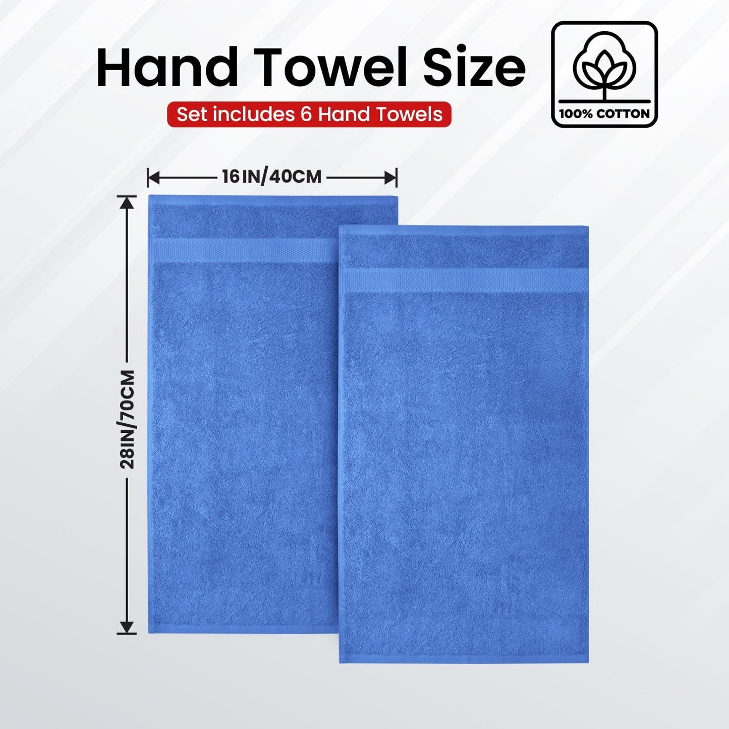 Infinitee Xclusives Blue Hand Towels for Bathroom - Set of 6 (16x28 inches) 600 GSM, 100% Cotton Ultra Soft, Quick Drying, Hotel Quality Hand Towel Set (Eloquent Blue)