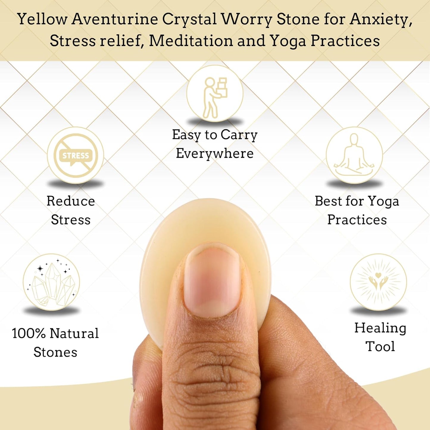 Yellow Aventurine Worry Stones – Crystal Thumb Worry Stone for Anguish, Stress – Relaxing and Soothing Balance Stones for Meditation, Stress Relief – Healing Stones and Crystals for Men & Women