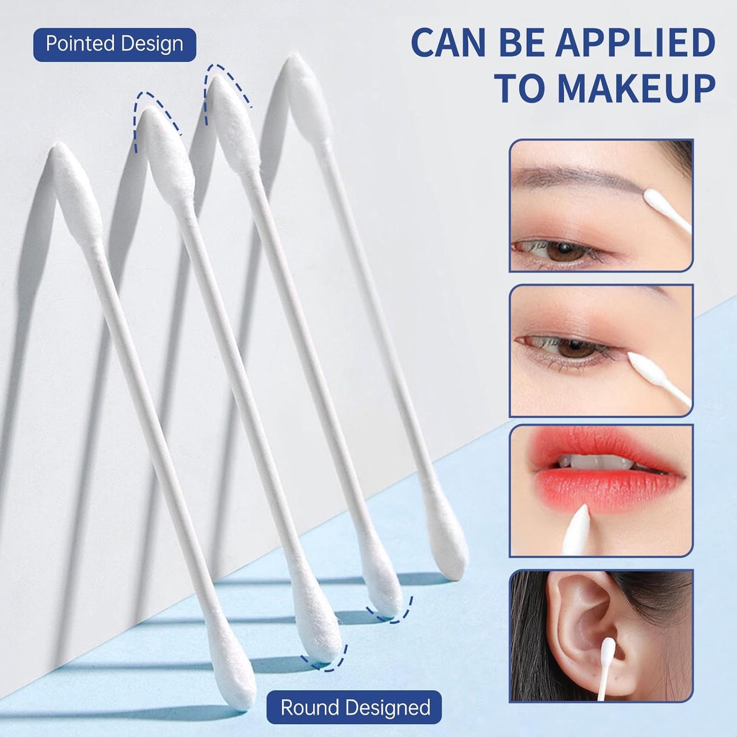 Pointed Tip Cotton Swabs, 800 Count Double Precision Tips Cotton Swabs Round Head Cotton Buds with Paper Stick, Cotton Buds for Makeup, Personal Care, Crafts