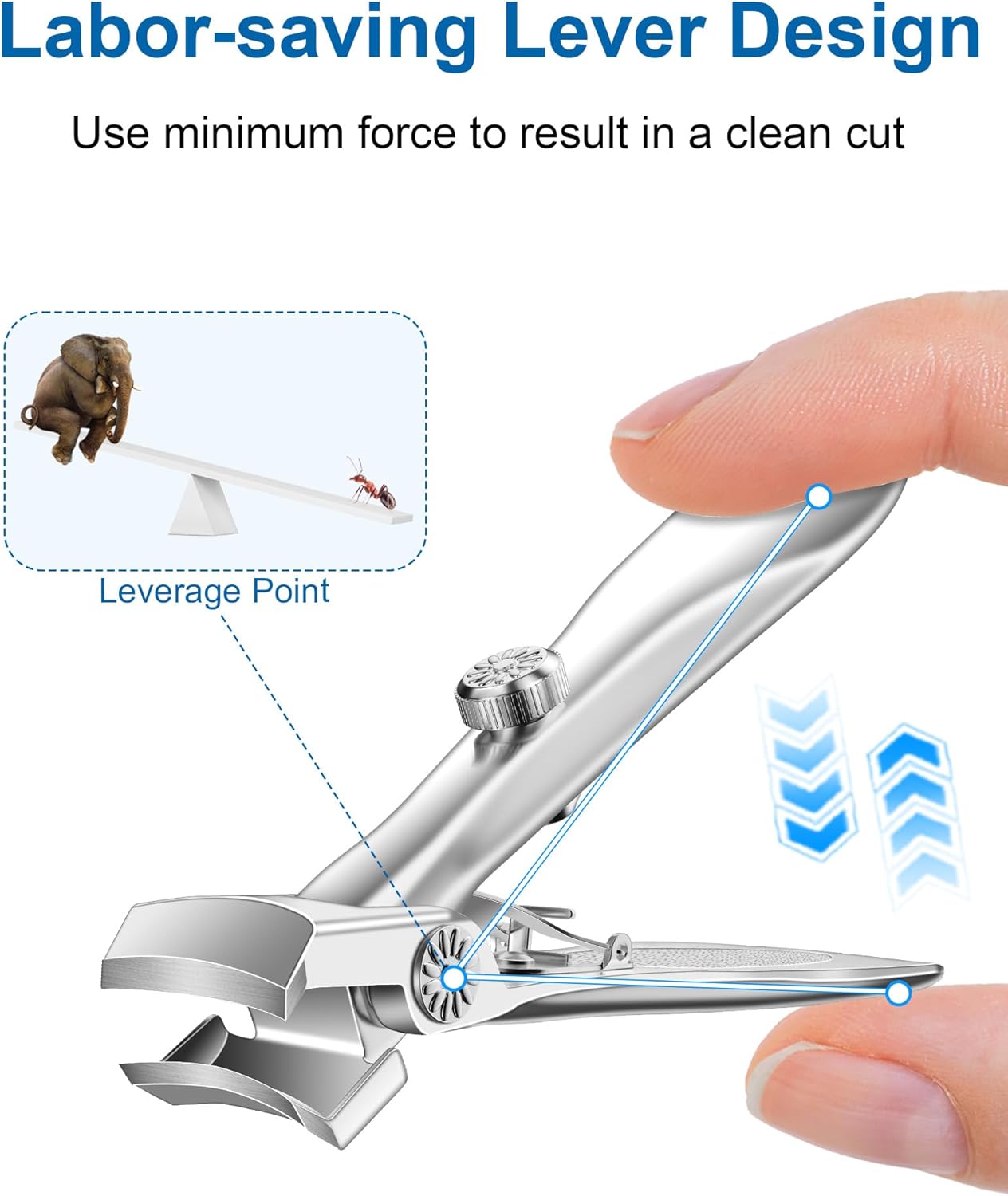 Nail Clippers for Men Thick Nails - Heavy Duty Large 17MM Wide Mouth Fingernail and Toenail Clippers with Catcher for Seniors & Adults (Silver)