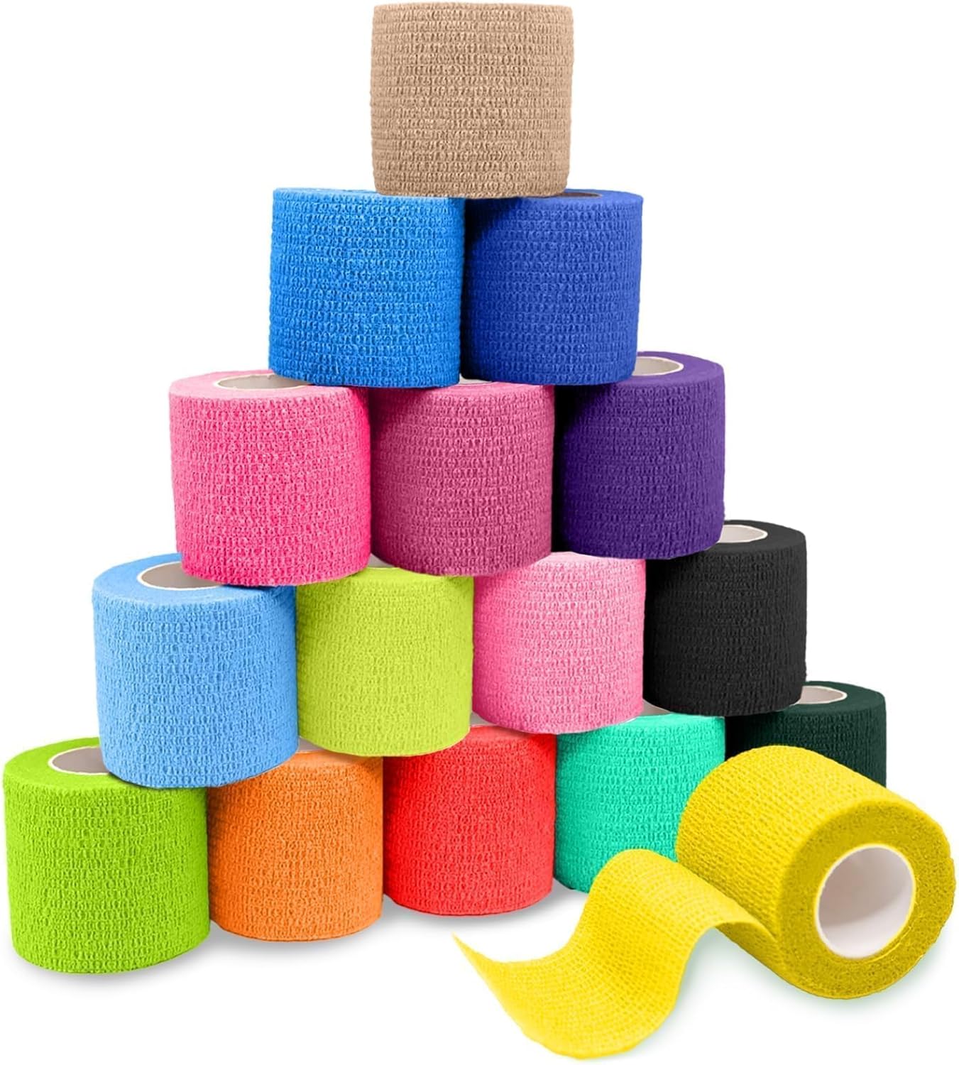 FriCARE Self Adhesive Bandage Wrap, Medical Tape in First Aid Kit, Cohesive Bandages for Wounds Sport Vet, 2 Inches X 5 Yards 16 Rolls, Vivid