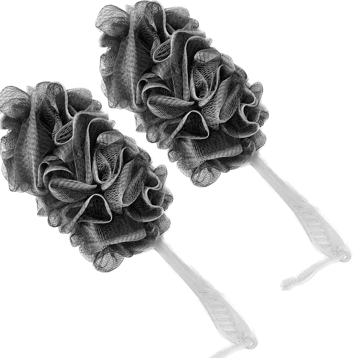 Black Charcoal Loofah for Mens - Back Loofah Scrubber with Handle - Long Handle Bath Brush - 2 Pack