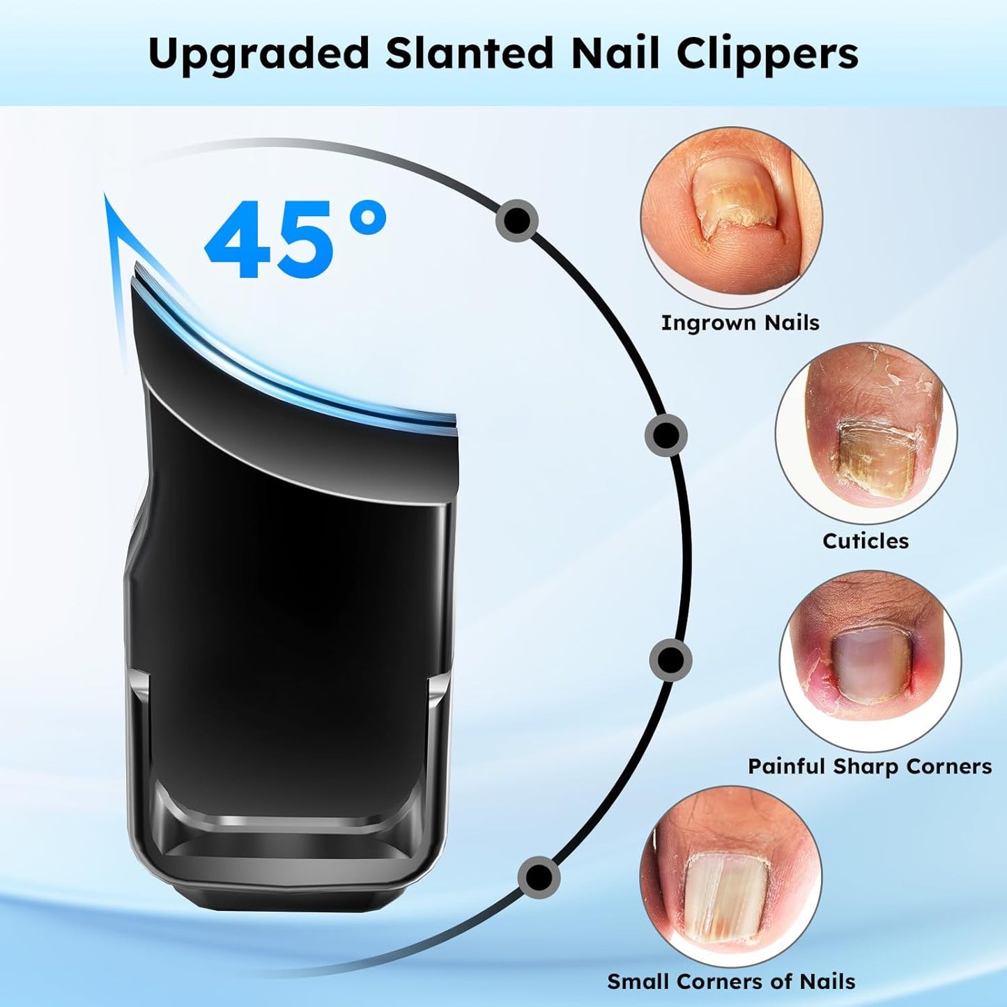 Toenail Clippers for Seniors, Angled Head Large Toe Nail Clippers for Thick Toenails, Wide Jaw Eagle Beak Clippers for Ingrown Nails, Anti-Splash Cutter with Curved Blade, Cuticle Clippers