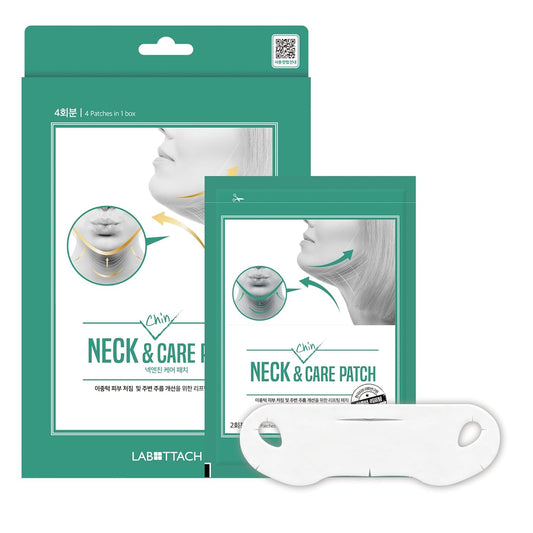 Labottach V Line Face & Neck Lifting Hydrogel Patches – 4pcs Collagen Mask for Jawline Contouring, Neck Wrinkle Care, Firming & Anti-Aging with Hyaluronic Acid and Vitamin E