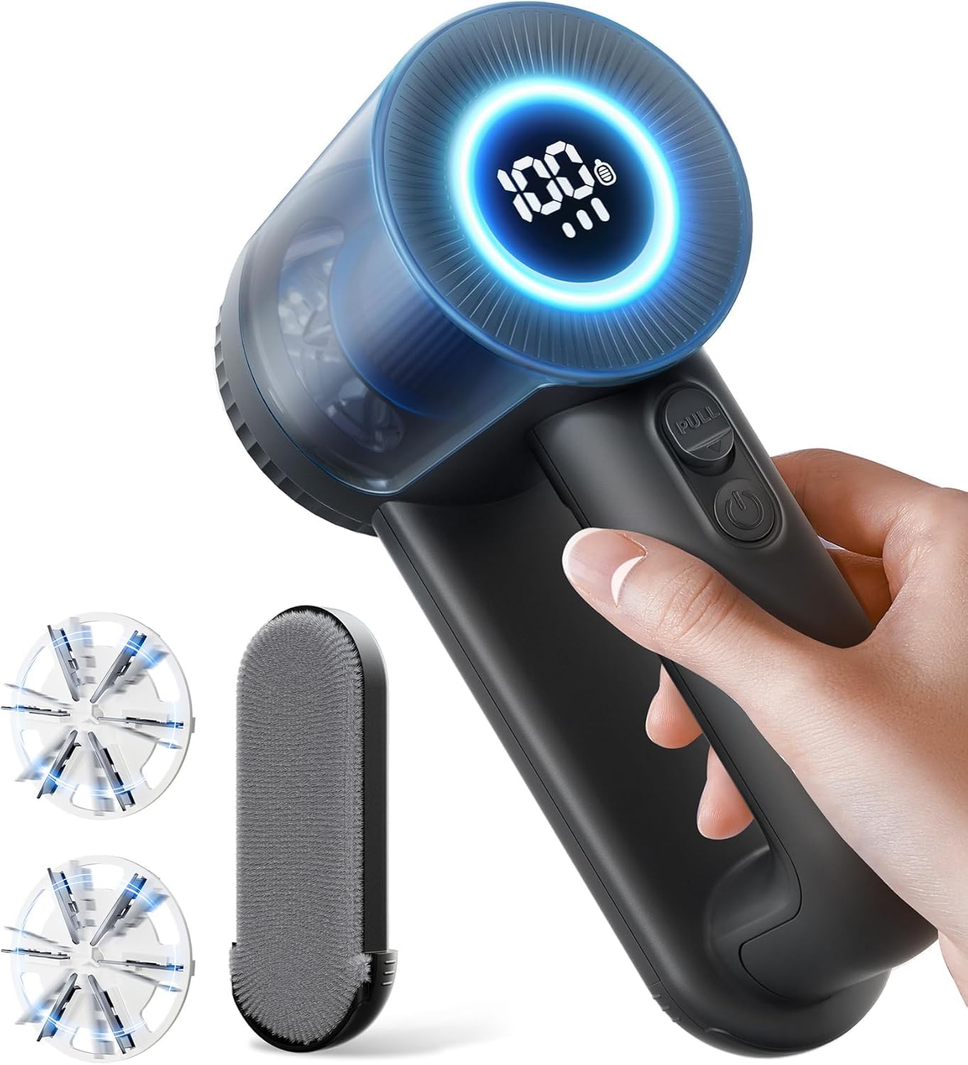 Rechargeable Fabric Shaver, Lint Remover for Clothes, Lint Shaver 6-Leaf Blades, 3-Speeds Lint Shaver with LED Display for Effortless Fuzz & Pill Removal for Clothes, Sweaters, Furniture, Black