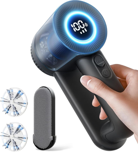 Rechargeable Fabric Shaver, Lint Remover for Clothes, Lint Shaver 6-Leaf Blades, 3-Speeds Lint Shaver with LED Display for Effortless Fuzz & Pill Removal for Clothes, Sweaters, Furniture, Black