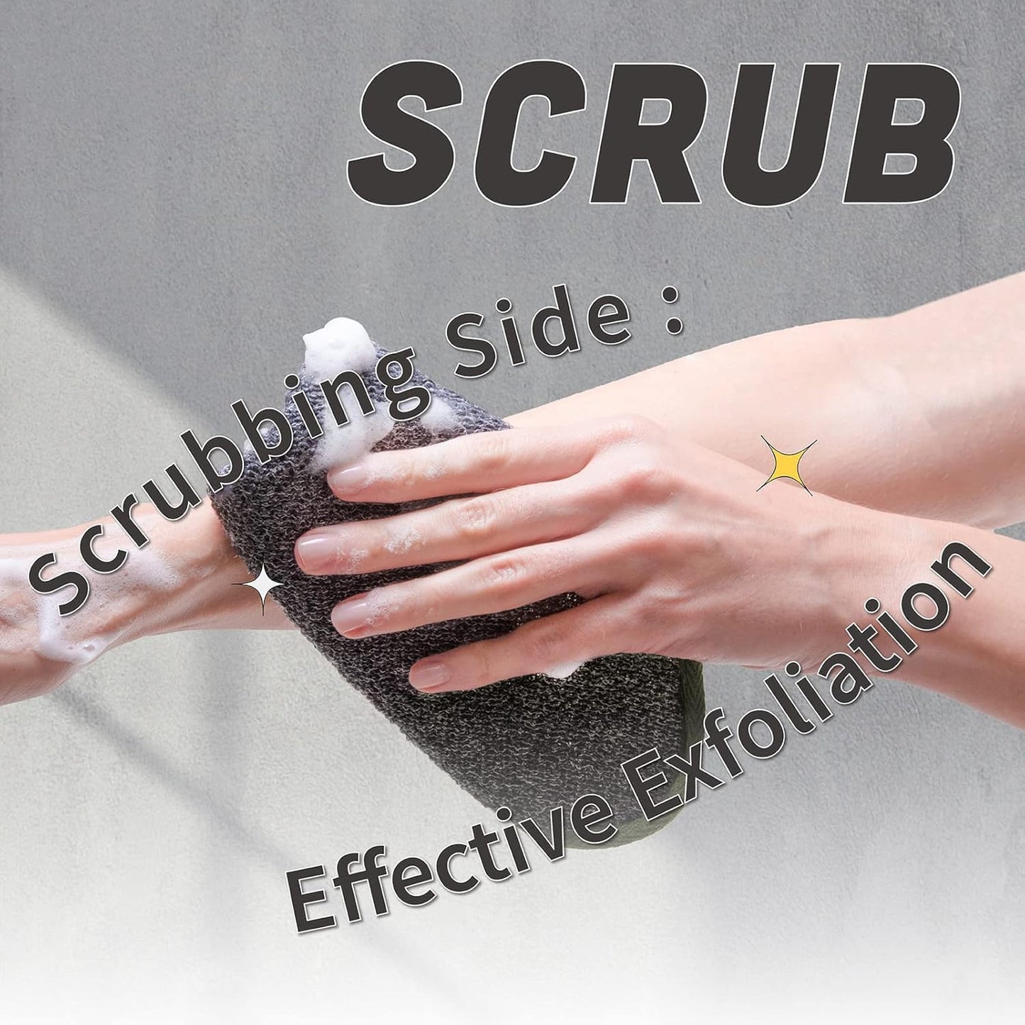 myHomeBody Dual-Textured Exfoliating Washcloth with Soft and Scrubbing Side, Body Exfoliation Scrubber for Bath, Shower, Durable 3 Layer Construction, Gray, Set of 3