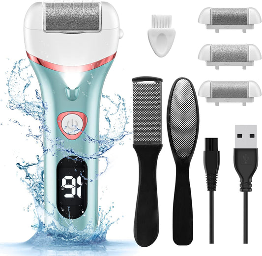 Electric Foot Callus Remover, Rechargeable Portable Electronic Foot File Pedicure Kits, Waterproof Foot Scrubber File, Professional Pedicure Tools, Foot Care for Dead Skin Ideal Gift, 3 Rollers