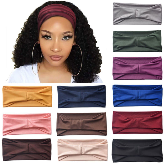 12 Pack Wide Headbands for Women No Slip Stretchy Boho Hair Bands Soft Elastic Yoga Workout Running Thick Headbands for Women's Hair,Wicking Sweat Head Bands Solid Colors Head Wrap