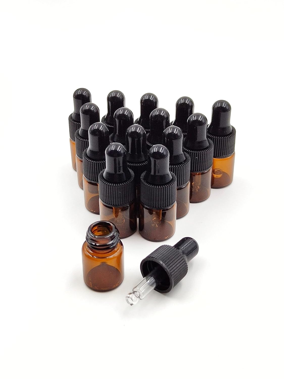 15Packs 2ml Tiny Amber Glass Mini Dropper Bottles for Essential Oils, Cosmetics, and Liquid Small Empty Travel Sample Vials with Dropper and Black Caps