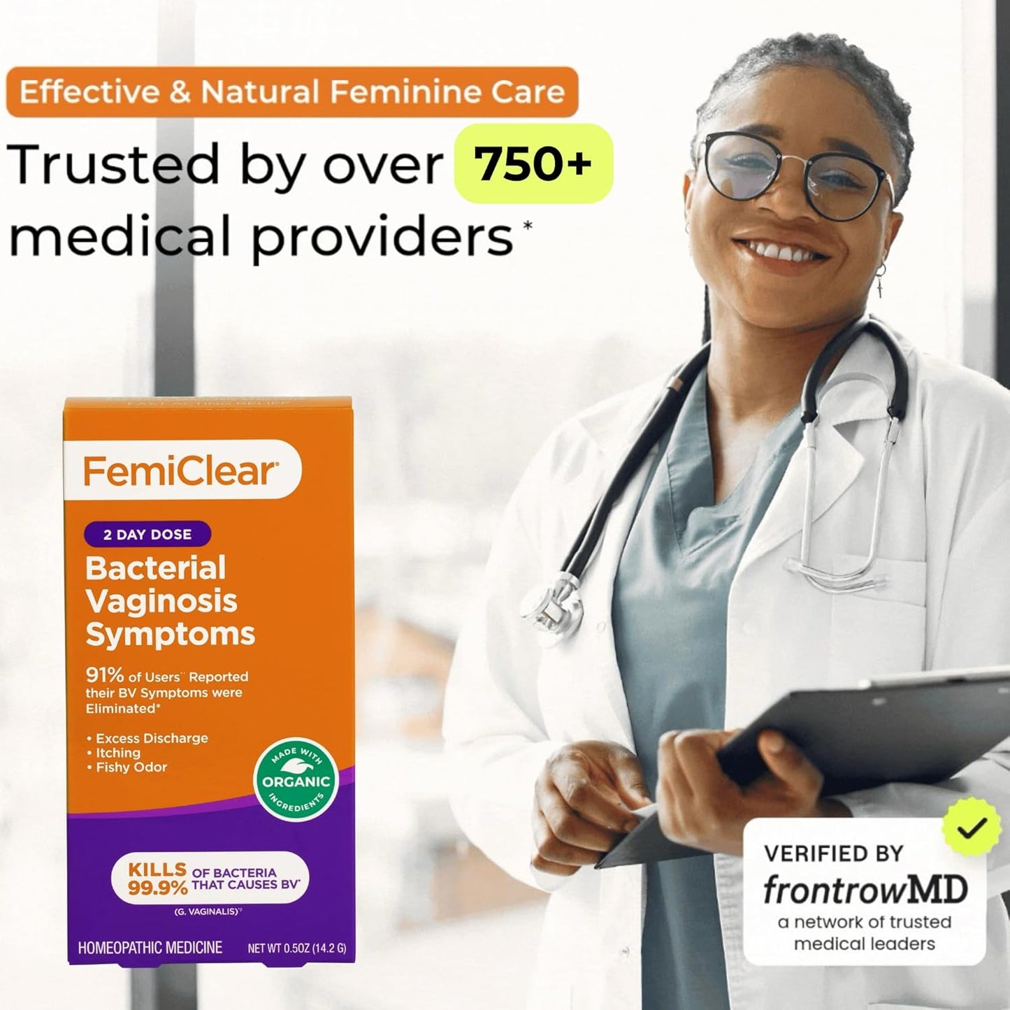 FemiClear BV Symptoms - Vaginal Ointment for Fishy Odor, Excess Discharge, Itching & Discomfort Due to Bacterial Vaginosis, All-Natural and Organic Ingredients, 2-Day Dose