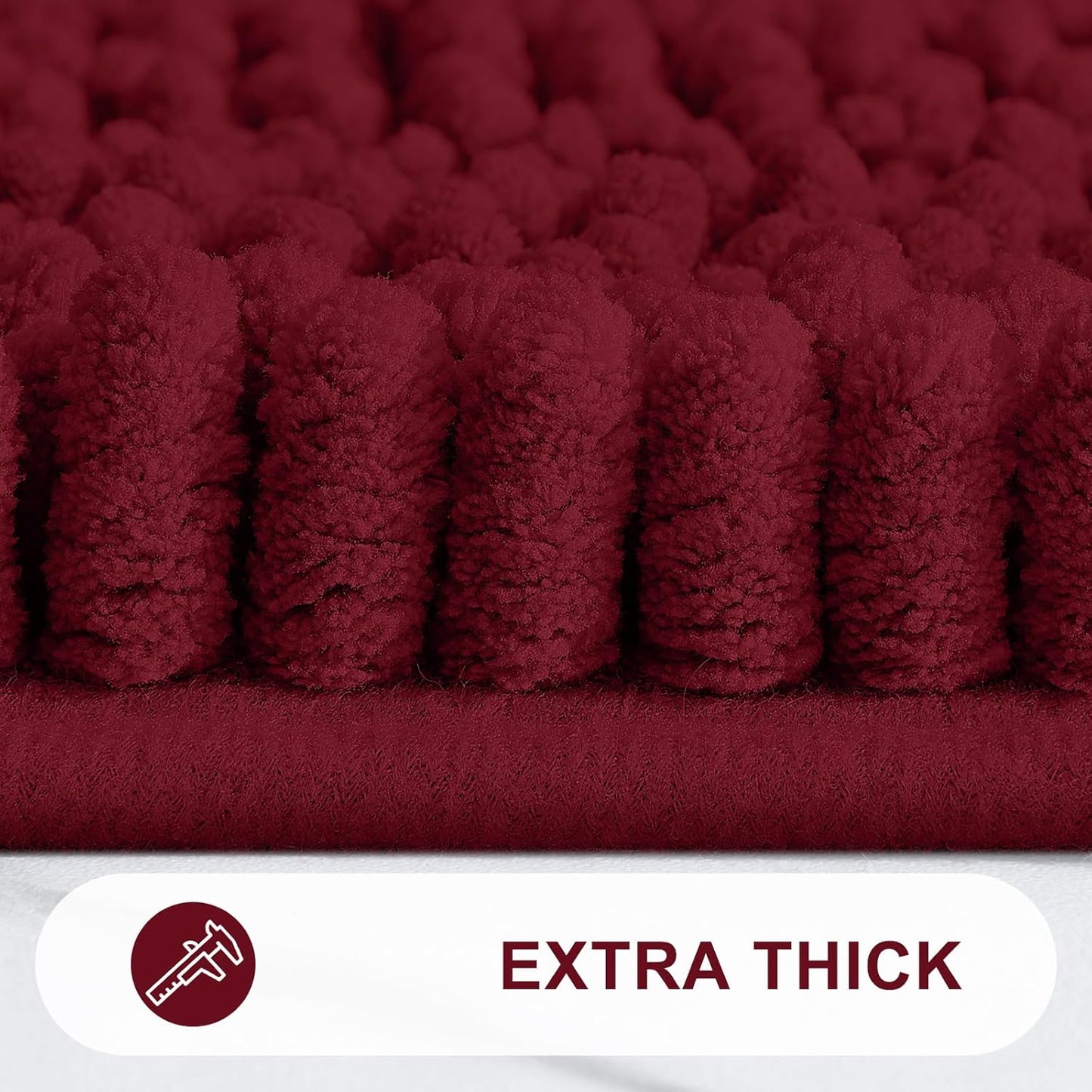 Grandaily Chenille Striped Bathroom Rugs 59x35, Extra Thick and Absorbent Bath Mats, Non-Slip Soft Plush Shaggy Shower Carpet, Machine Wash Dry, Bath Rug for Bathroom, Burgundy