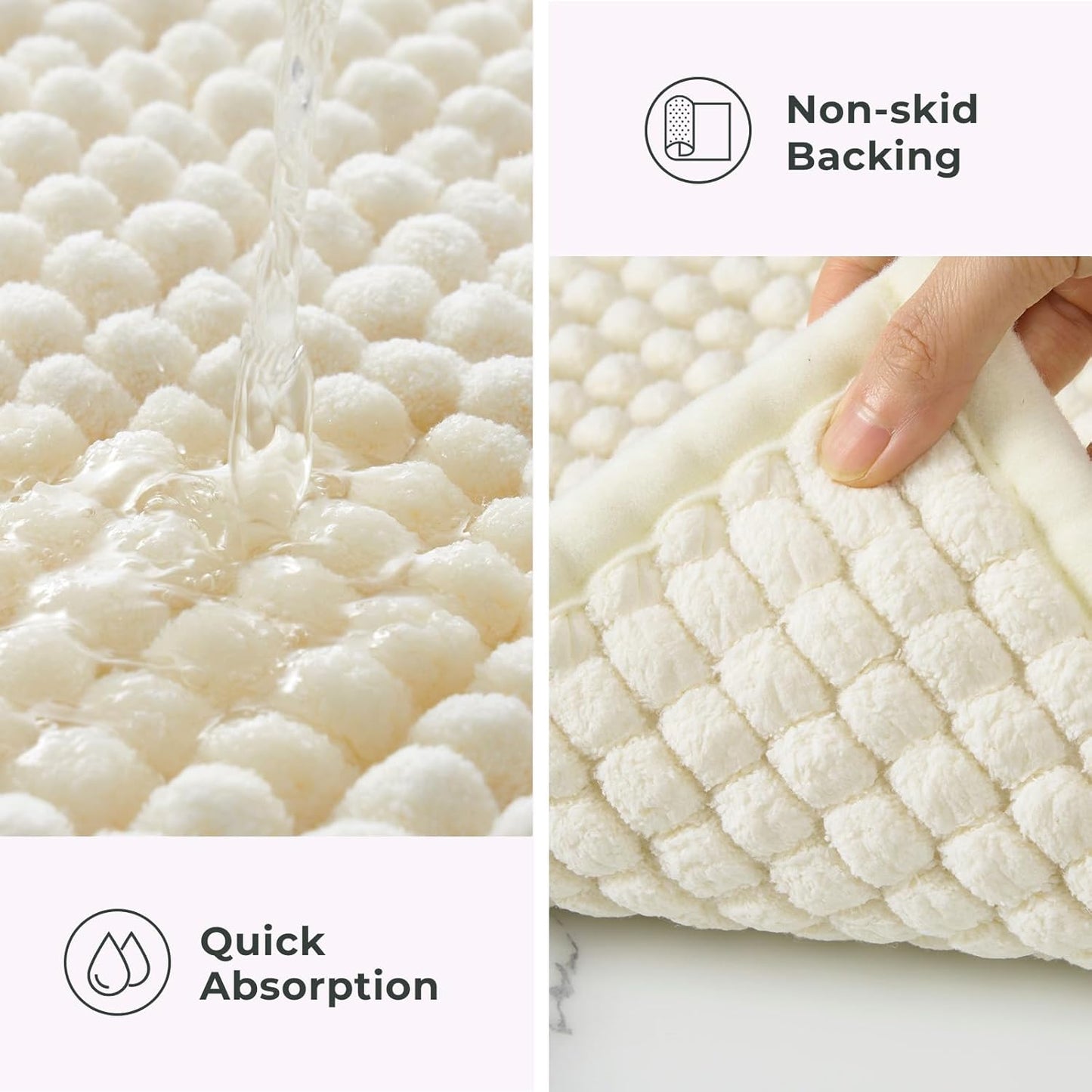 FRESHMINT Thick Chunky Chenille Bathroom Rugs 20"x32", Non Slip Bath Mat for Bathroom Floor, Soft Bathroom Decor Accessories, Cute Shower Mat Water Absorbent, Washable, Cream White