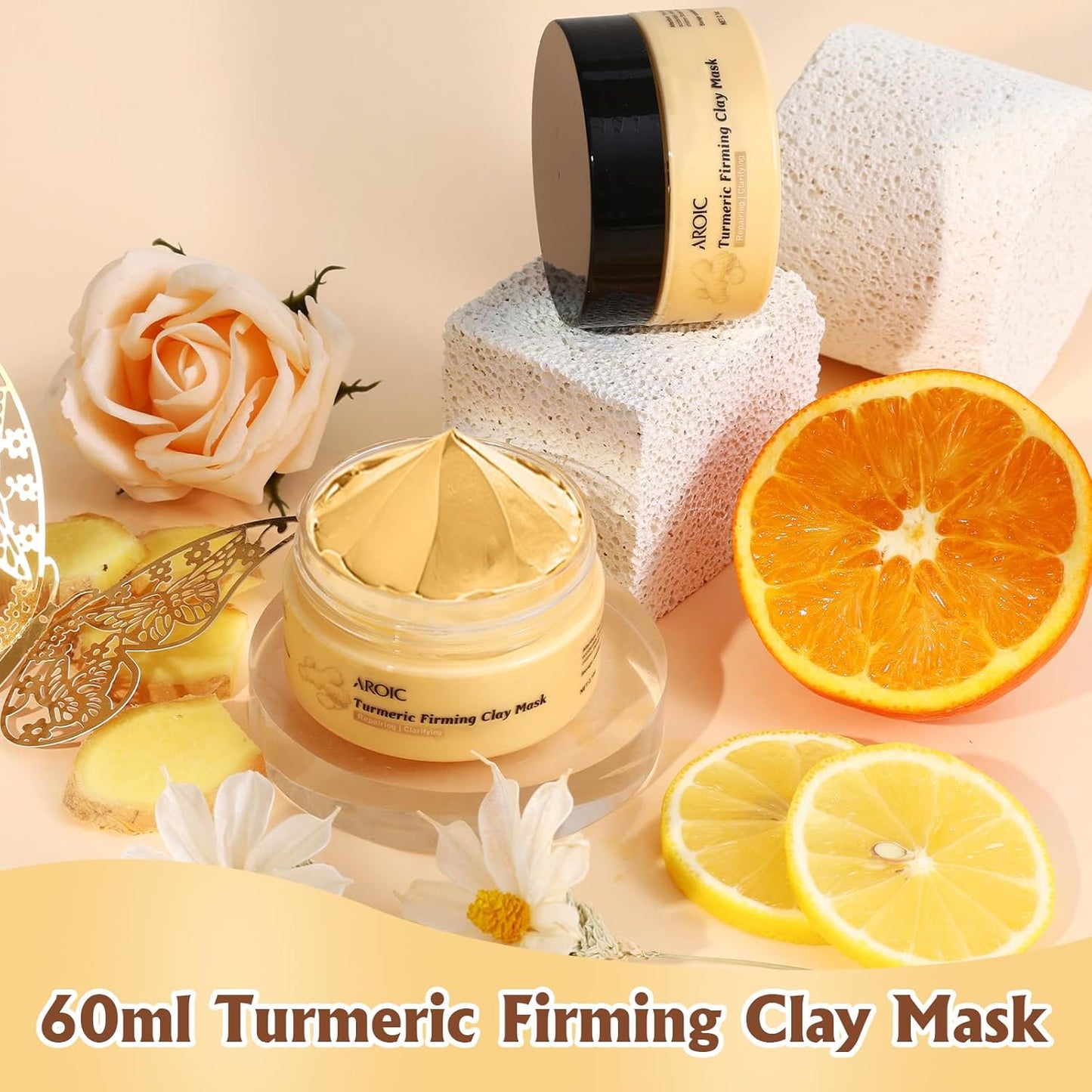 4 Pack Clay Mask, Vitamin C Turmeric Dead Sea Mud Facial Mask, Rose, Green Tea Clay Masque Set - Weekly Self Care Spa Gift for Women and Men, Skincare for Deep Cleansing Pore Minimizing Face Masks