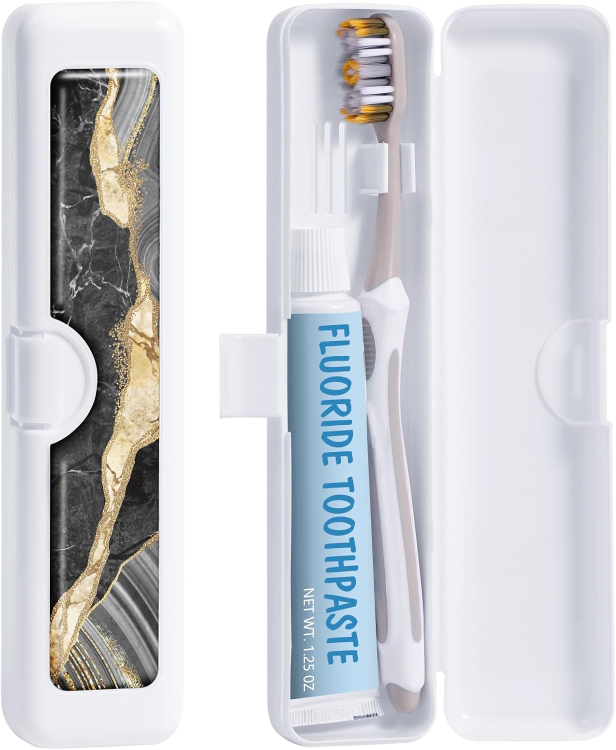 Toothbrush Travel Case - Colorful Pattern, Holder and Covers for Toothbrushes, Includes Tongue Scraper Case